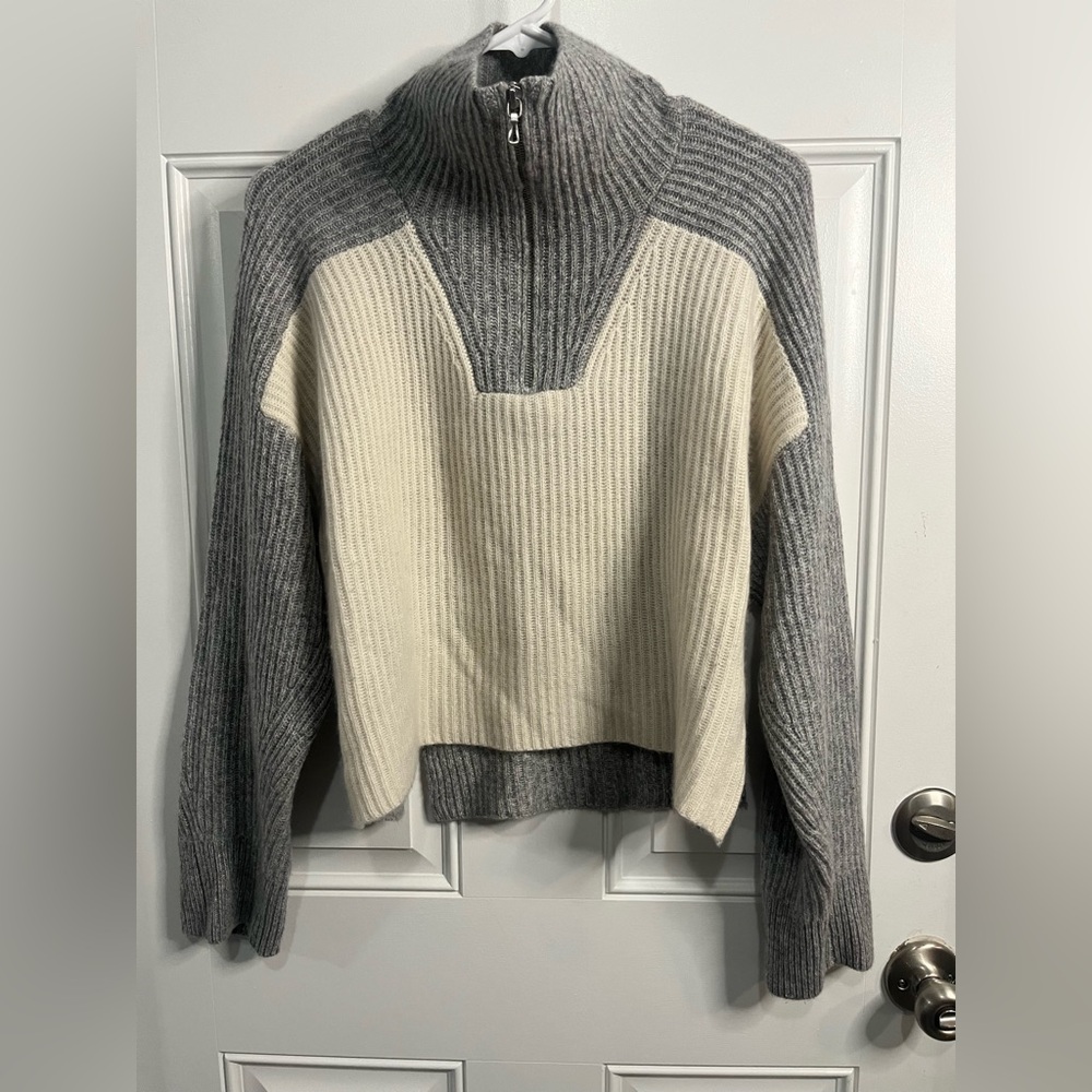 RAG & BONE
Pierce Colorblock Rib Cashmere Boxy Fit Knit Half Zip Sweater Gray XS - Picture 8 of 13
